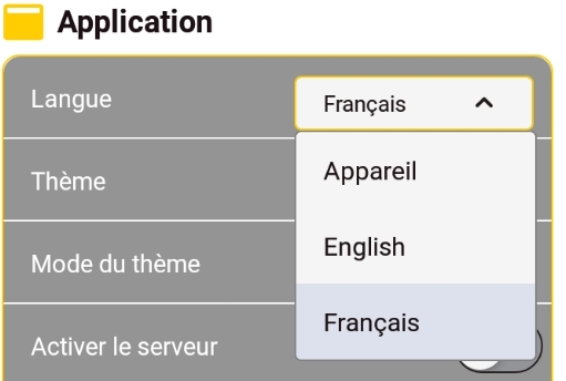 Menu des applications