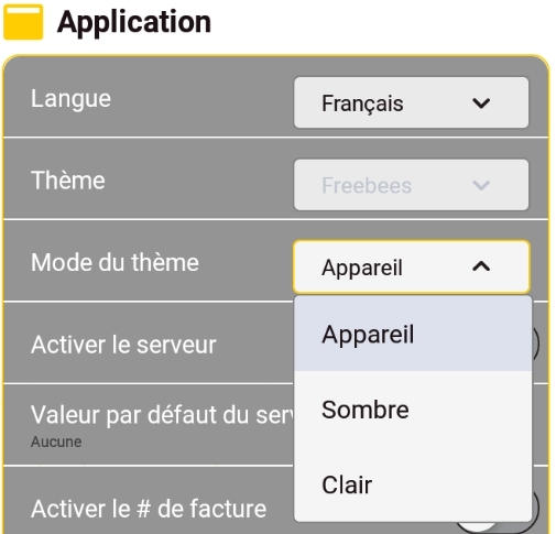 Menu des applications