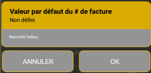 Saisir le numéro de facture par défaut