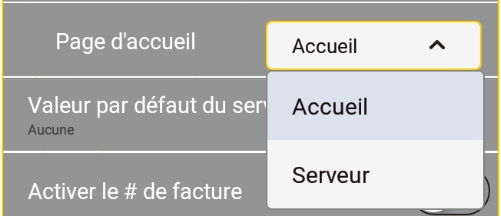 Sélectionnez la page d'accueil du commis