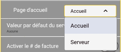 Sélectionnez la page d'accueil du commis