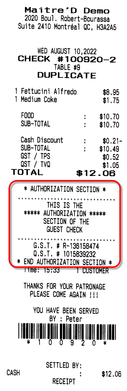 Receipt - With Authorization