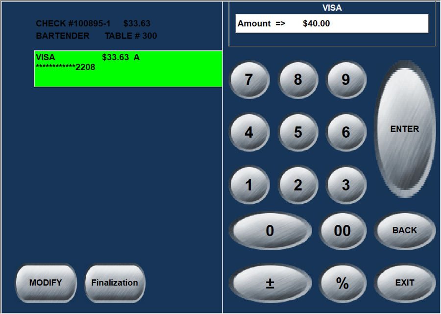 POS - Finalize Amount ($40.00)