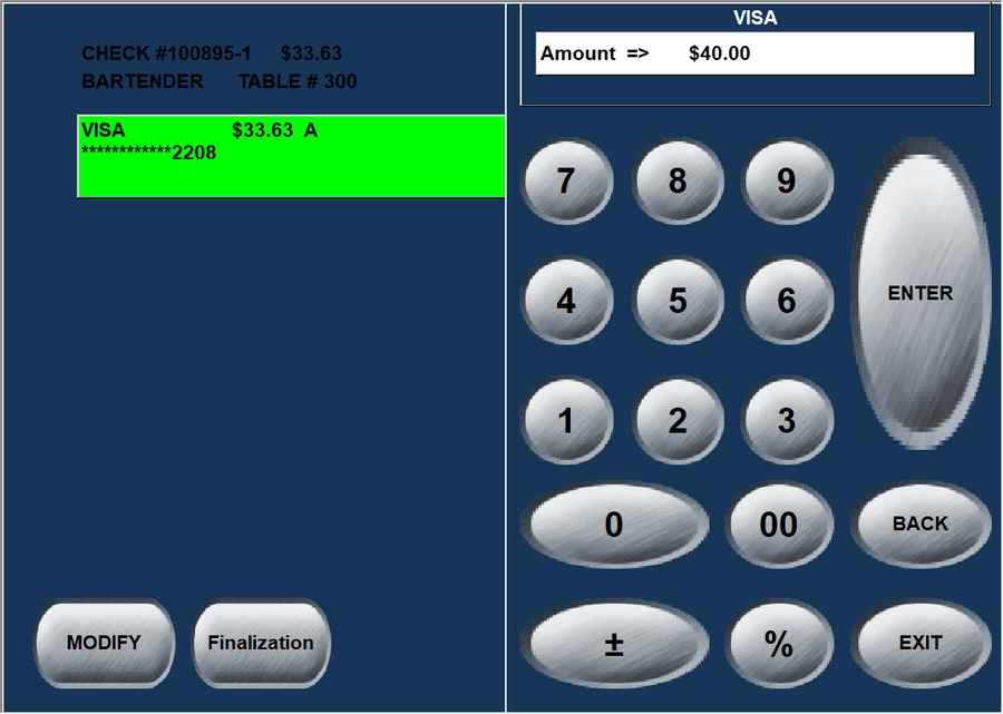 POS - Finalize Amount ($40.00)