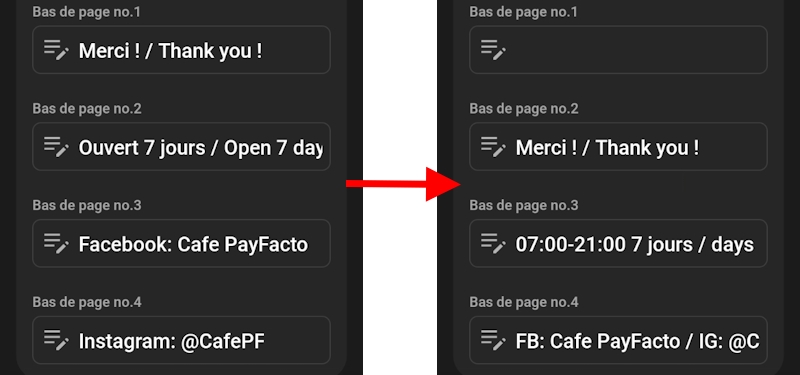 Options d'impression Exemple de modification du message en bas de page