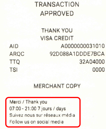 Exemple de pied de page de reçu de transaction