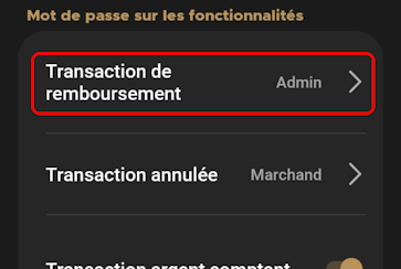 Mot de passe sur l'écran des remboursements