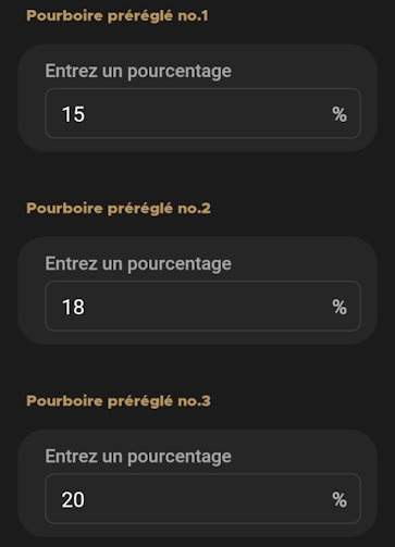 Pourcentage de changement de la valeur des préréglages