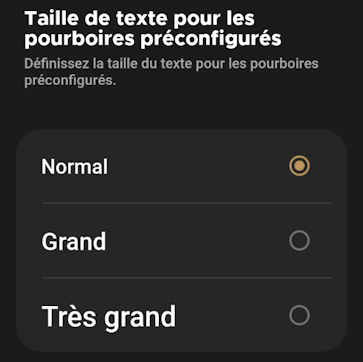 Pourcentage de conseil options de taille de texte prédéfinies