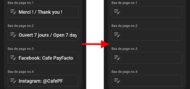 Options d'impression Message de bas de page exemple de suppression