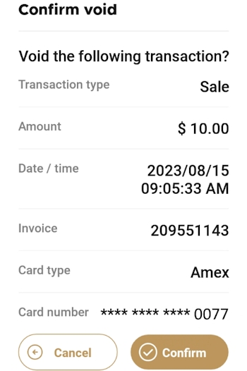 Void confirmation screen