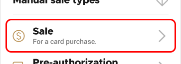 Menu du type de vente manuel Pré-autorisation manuelle