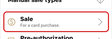 Menu du type de vente manuel Pré-autorisation manuelle