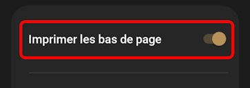 Options d'impression Activer le pied de page d'impression