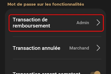 Mot de passe sur l'écran des remboursements