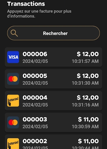 Liste de transactions