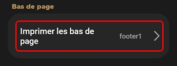 Options d'impression Imprimer le pied de page