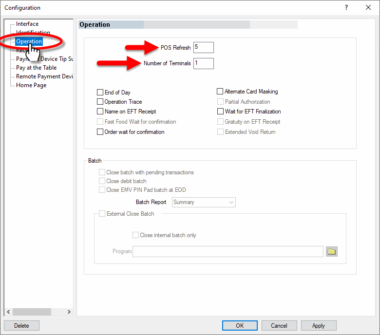 Options EFT - Opération