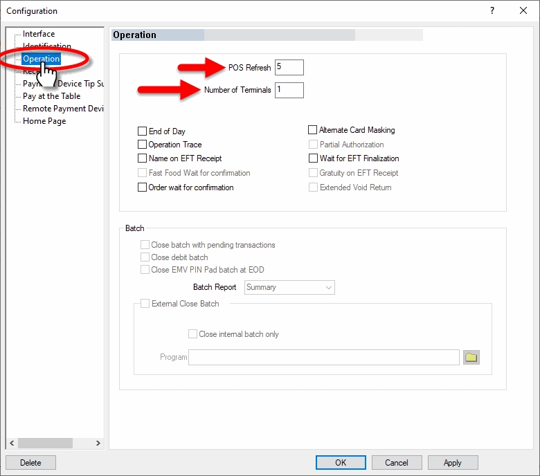 Options EFT - Opération