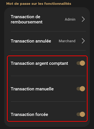 Mot de passe sur les transactions de vente