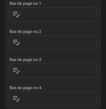 Options d'impression Champs de texte du message de bas de page