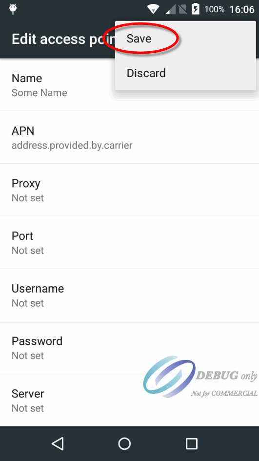 Capture d'écran Android - Enregistrer l'APN