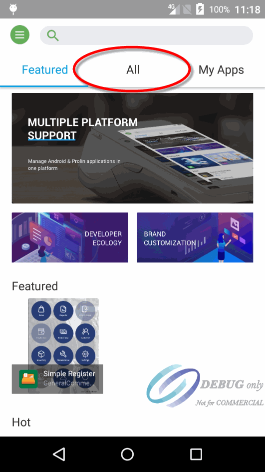 Capture d'écran Android - PAXSTORE principal