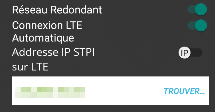 Capture d'écran Options LTE