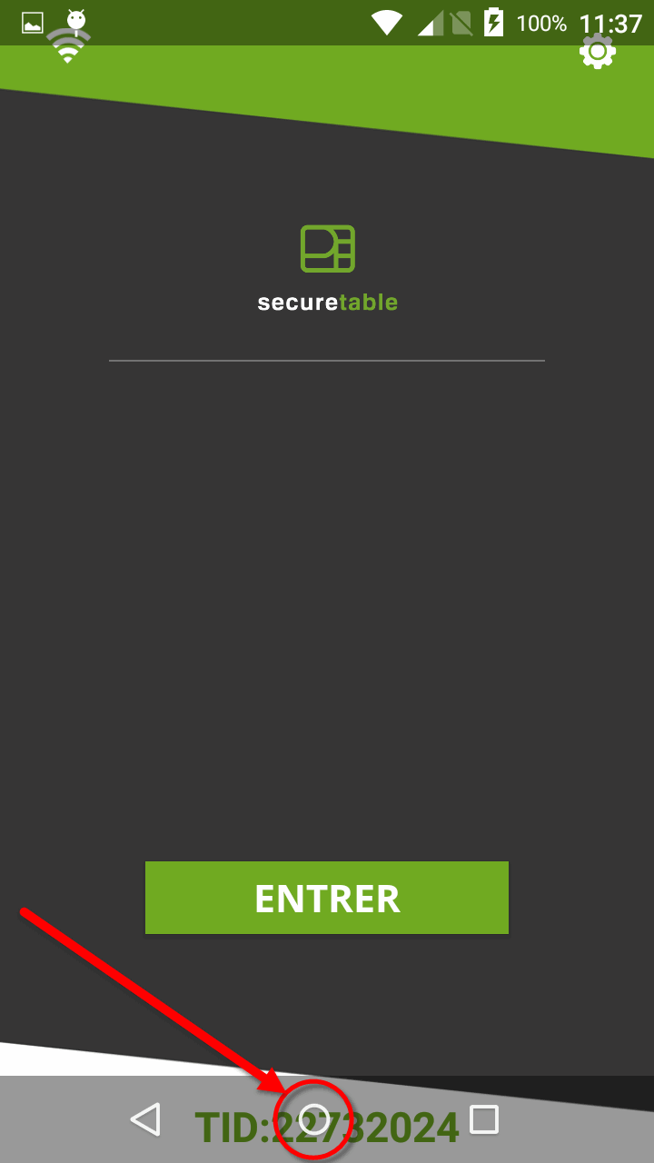 Capture d'écran SecureTable - Bouton d'accueil