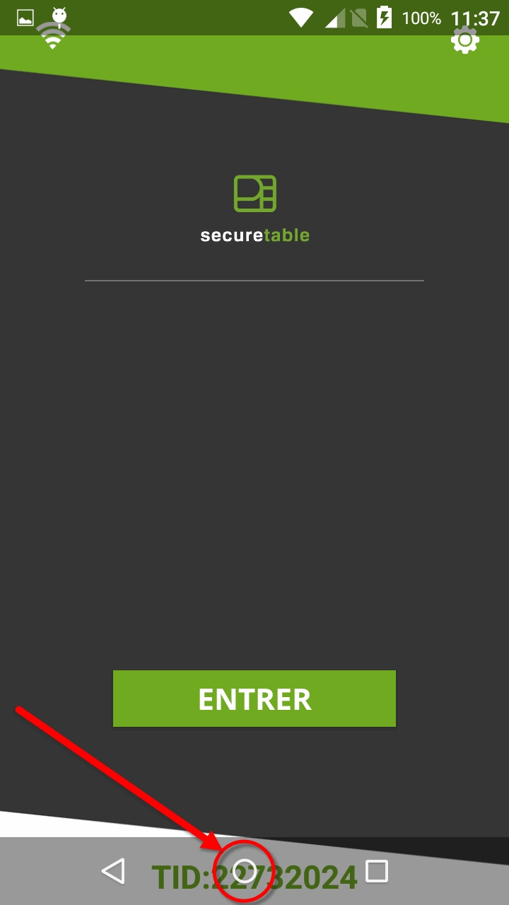 Capture d'écran SecureTable - Bouton d'accueil