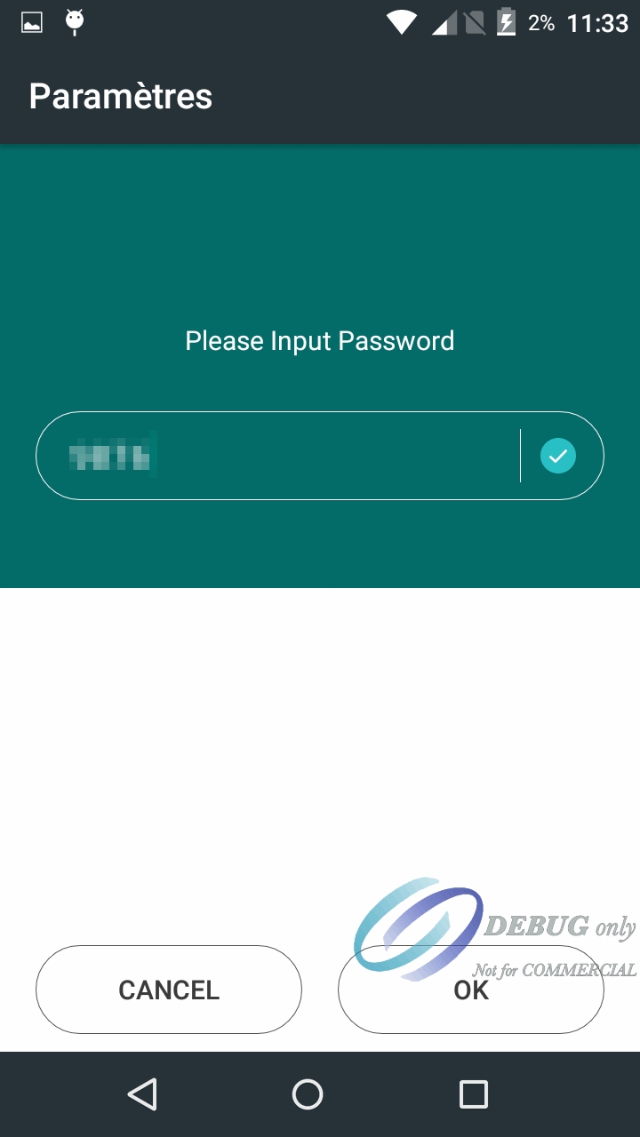 Paramètres Saisie du mot de passe
