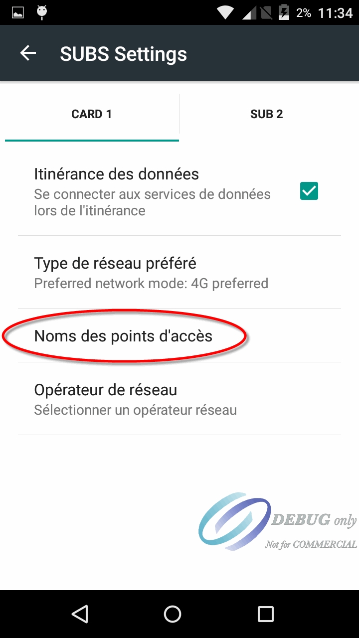 Capture d'écran Android - Paramètres SUBS