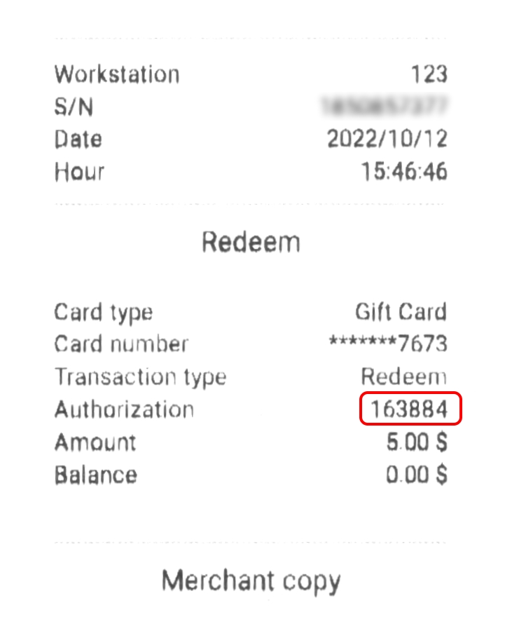 Authorization number