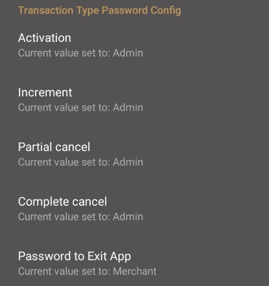 Password on transactions
