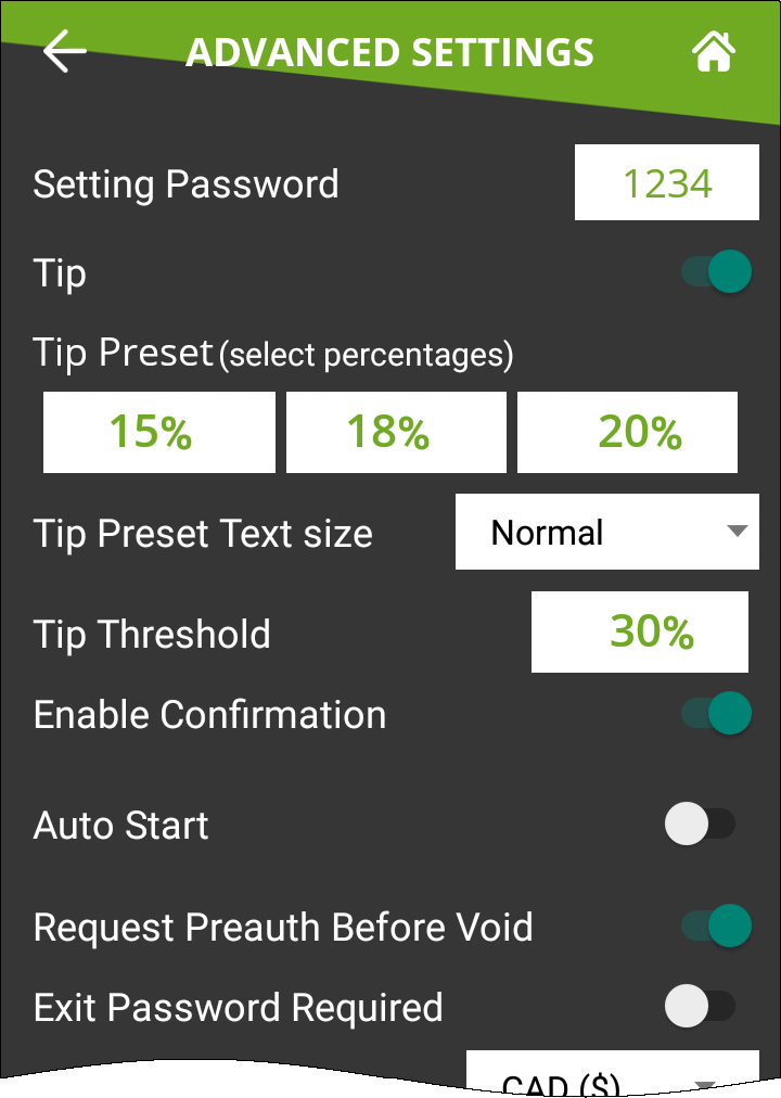 SecurePay Advanced Settings (top half)