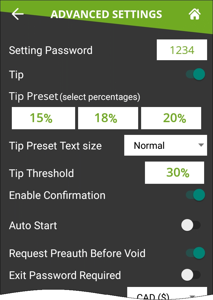 SecurePay Advanced Settings (top half)