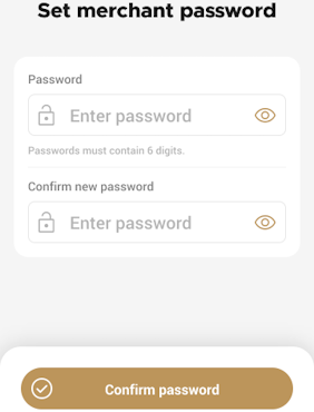 Set merchant password screen