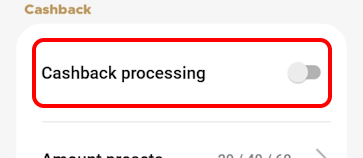 Disable cashback