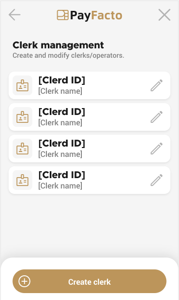 Clerk management screen