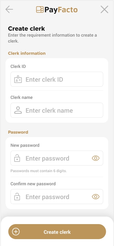 Create clerk screen