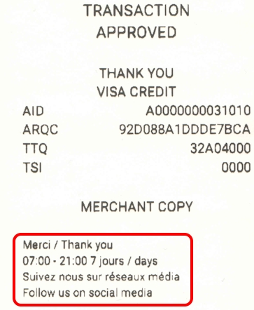 Transaction receipt footer example