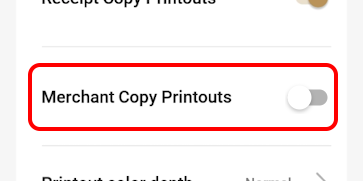 Printer options Merchant printing off