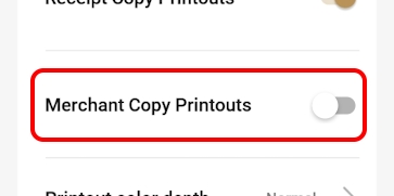 Printer options Merchant printing off
