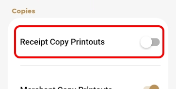 Printer options Receipt printing off