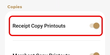 Printer options Receipt printing on