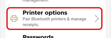 Settings menu Printer options