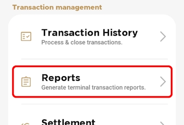 Settings menu Reports