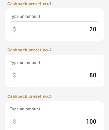 Cashback amount presets change value