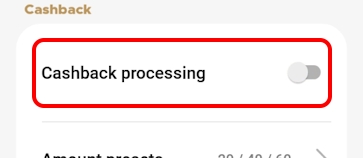 Disable cashback