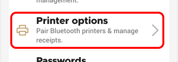 Settings menu Printer options